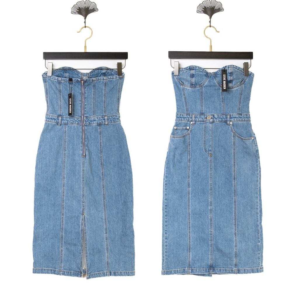 NWT Steve Madden Anya Strapless Corset Denim Bustier Dress Light Blue - Size S - Picture 4 of 8